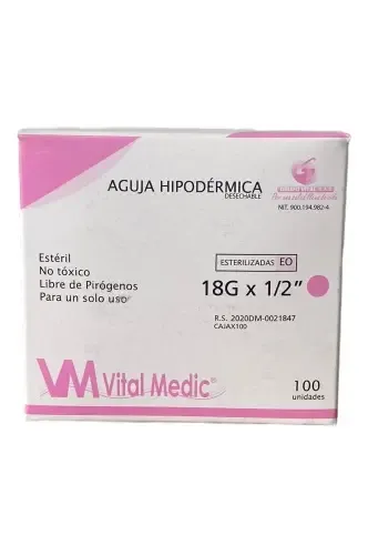 AGUJA HIPODERMICA ESTERIL 18G X 1/2