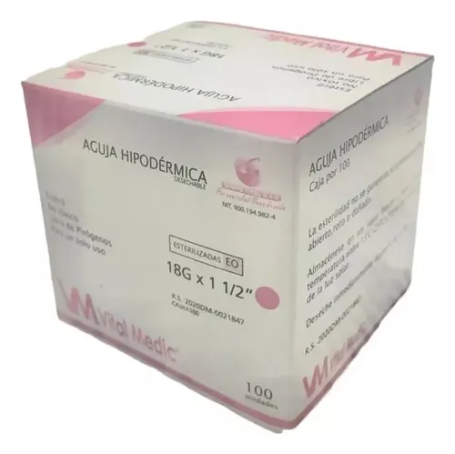 AGUJA HIPODERMICA ESTERIL 18G X1" 1/2