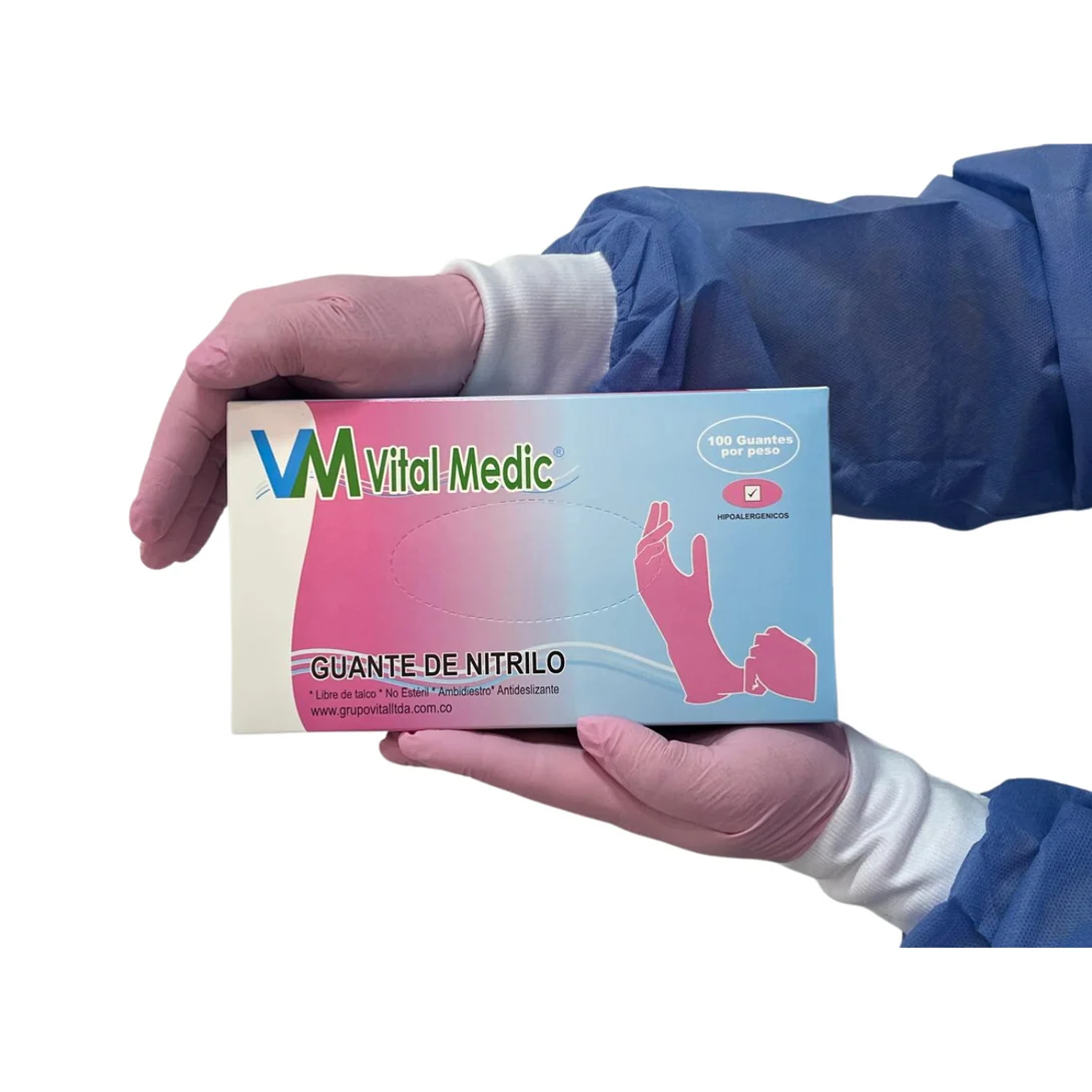 GUANTES DE NITRILO ROSADO TALLA S