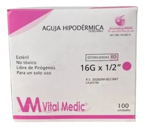 AGUJA HIPODERMICA ESTERIL 16 X 1/2